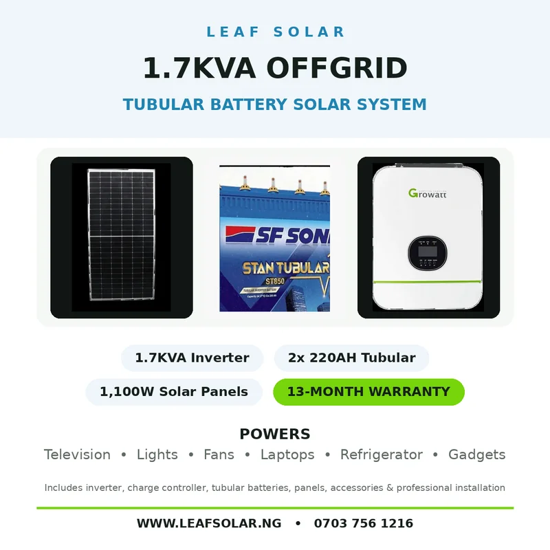 1.7KVA OFFGRID Solar Package (2x 220AH Tubular Batteries)