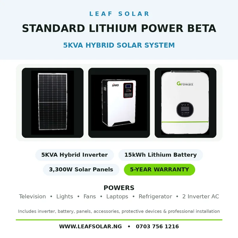 STANDARD LITHIUM POWER BETA — 5KVA Solar Package (15kWh Lithium)